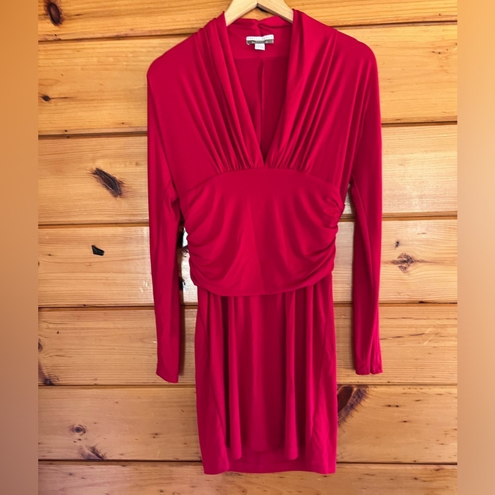 Boston Proper Womens Dress Size M Red Long Sleeve Ruched Stretch Bodycon